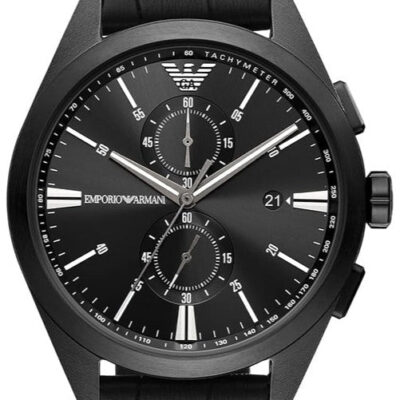 Emporio Armani Claudio Chronograph Black Dial Black Leather Strap Watch For Men - AR11483